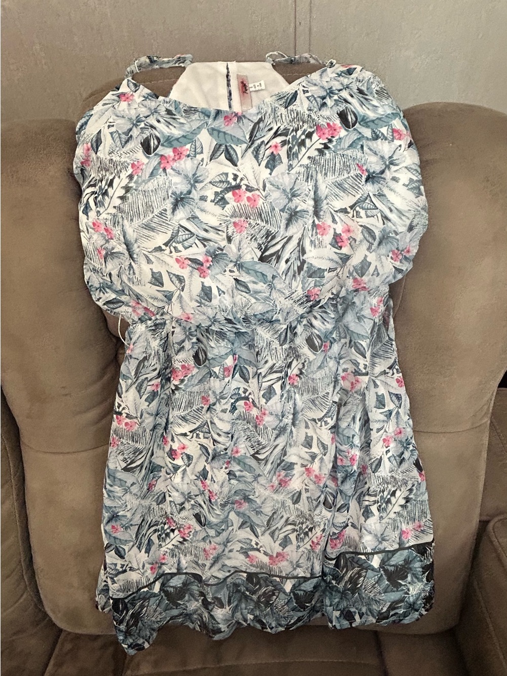 Papaya Women's Dress in White and Blue with Pink Accents